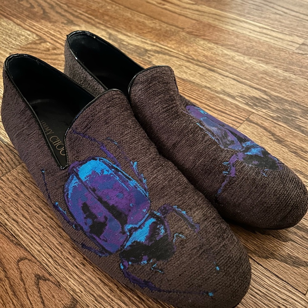 Jimmy Choo Men's Loafers in Brown with Blue Beetle Design